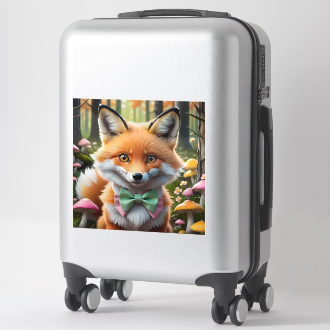 Pegatina Zorro de corte con un arco verde y rosado (Maleta)