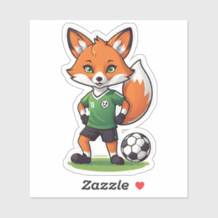 Pegatina Zorro Rojo Adorable Jugando Fútbol