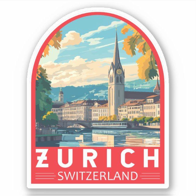 Pegatina Zurich Suiza Emblema de arte de viajes (Anverso)