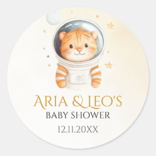 Pegatinas a favor de Baby Shower del tigre espacia