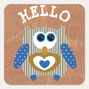 Pegatinas Adorables Blue and Brown Hello Owl Cute