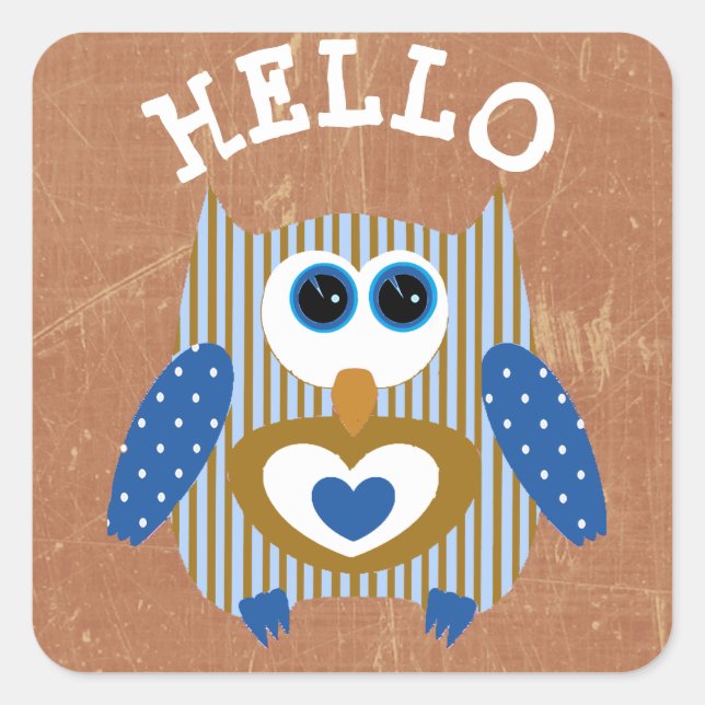 Pegatinas Adorables Blue and Brown Hello Owl Cute  (Anverso)