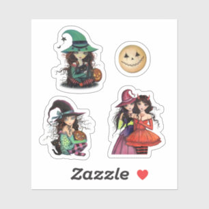 Pegatinas adorables de Halloween Bruja diablo Luna