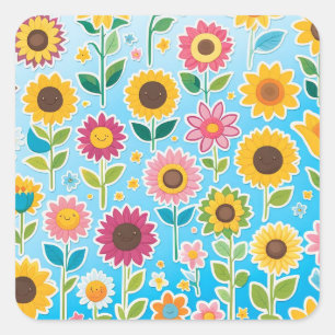 Pegatinas alegres de flores para niños