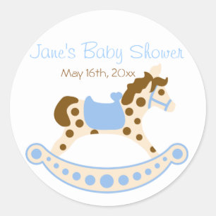 Pegatinas azules de Baby Shower del caballo
