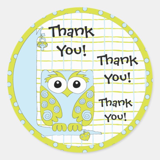 Pegatinas Baby Shower Blue/Owl de 1/2" o 3" (Anverso)