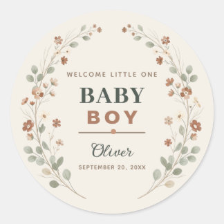 Pegatinas Baby Shower Boho Floral Rústico Campo