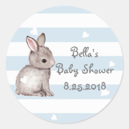 Pegatinas Baby Shower de Blue Stripes Heart Bunny