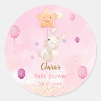 Pegatinas Baby Shower de color azul rosa Bunny
