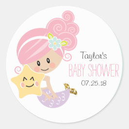 Pegatinas Baby Shower de sirena de pelo rosado con