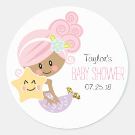 Pegatinas Baby Shower de sirena de pelo rosado de 