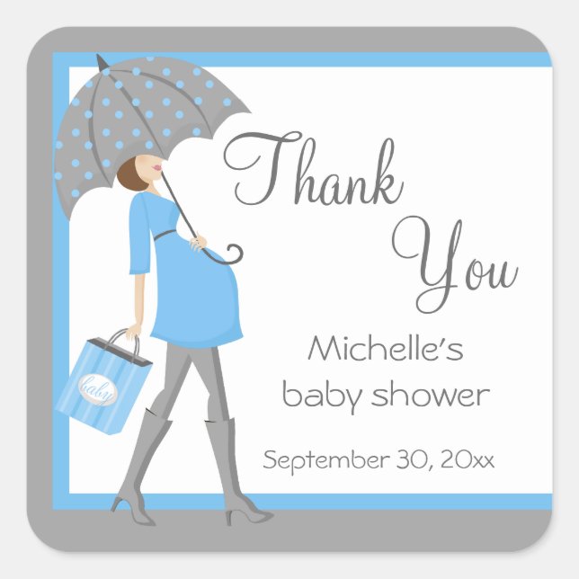 Pegatinas Baby Shower De Tiendas Azules Y Gris (Anverso)