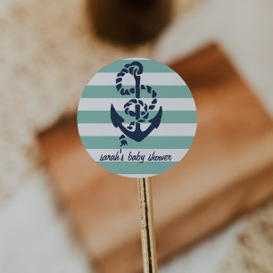 Pegatinas Baby Shower Favor de Ancla Náutica Mint