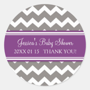 Pegatinas Baby Shower Favor de Chevron Gris Morado