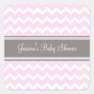 Pegatinas Baby Shower Favor de Chevron Gris Rosa