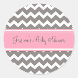Pegatinas Baby Shower Favor de Chevron Gris Rosa