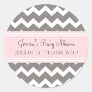 Pegatinas Baby Shower Favor de Chevron Gris Rosa