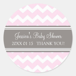 Pegatinas Baby Shower Favor de Chevron Gris Rosa