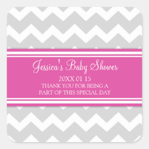 Pegatinas Baby Shower Favor de Chevron Gris Rosa