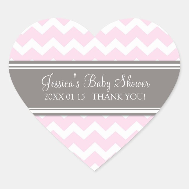Pegatinas Baby Shower Favor de Chevron Gris Rosa (Anverso)