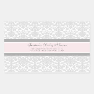 Pegatinas Baby Shower Favor de Damask Gris Pink