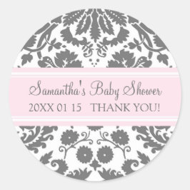 Pegatinas Baby Shower Favorito de Damask Gris Rosa