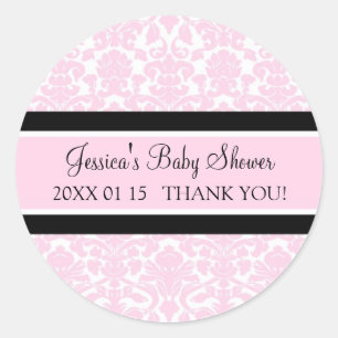 Pegatinas Baby Shower Favorito de Damask Rosado