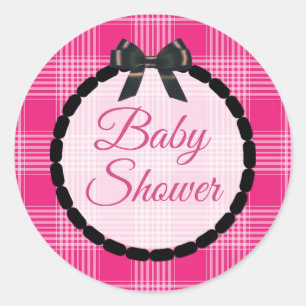 Pegatinas Baby Shower rosados y negros de plástico