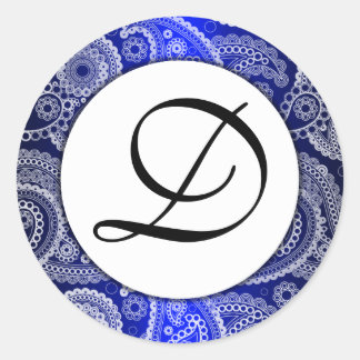 Pegatinas Blue Monogramed White Lace Paisley