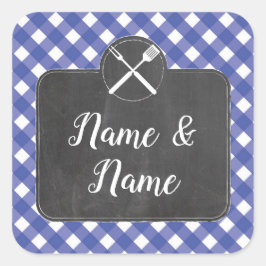 Pegatinas Bodas Etiquetas Azul Gingham BBQ Chalk