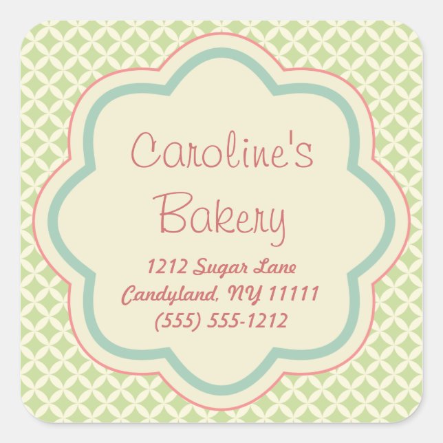 Pegatinas Boutique Baking and Bakery, patrón verde (Anverso)