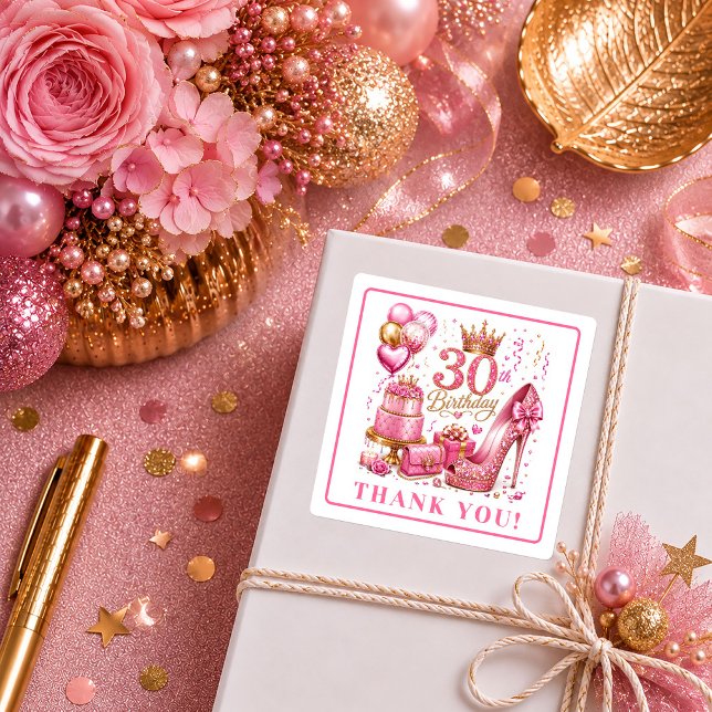 Pegatinas Brillantes Rosa de Moda para Cumpleaños  (Trendy Pink Glitter Shine 30th Birthday Stickers

)