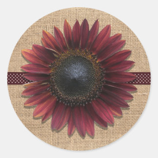 Pegatinas - Burlap y Burdeos Sunflower