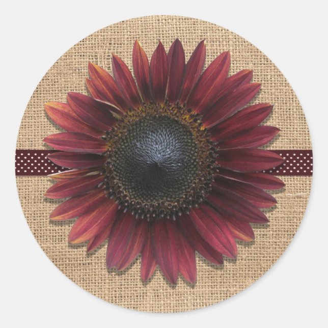 Pegatinas - Burlap y Burdeos Sunflower (Anverso)