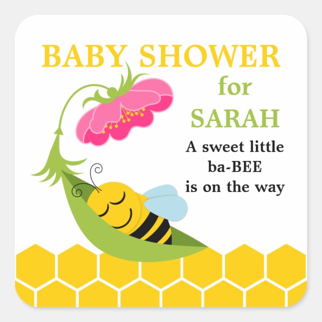 Pegatinas caprichosas para baby shower de abeja be (Anverso)