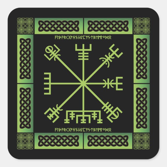 Pegatinas celtas Vegvisir (cuadrado) (Anverso)