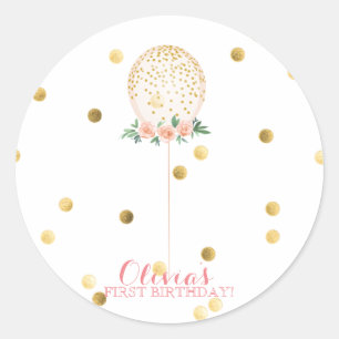 pegatinas chicas del primer cumpleaños con globos 