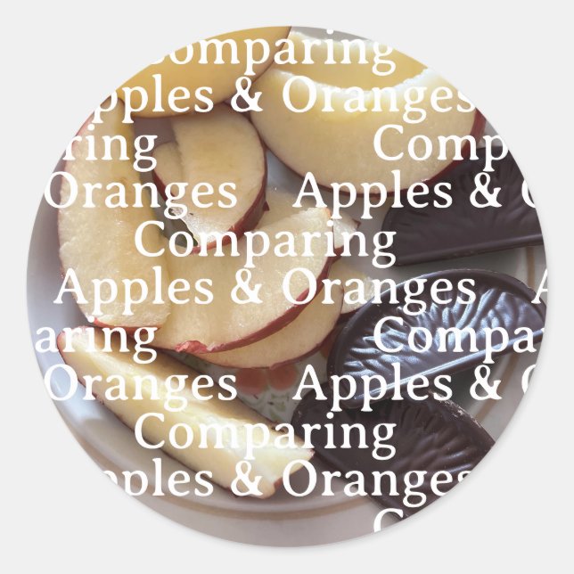 Pegatinas Comparando Manzanas y Naranjas (Anverso)