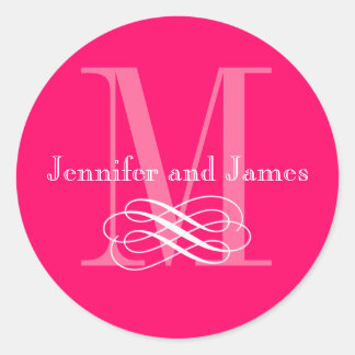 Pegatinas con logotipo de Boda de monograma rosa c
