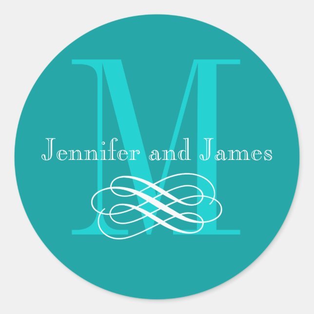 Pegatinas con logotipo de Boda de monograma Verde  (Anverso)