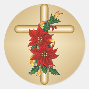 Pegatinas cruzados del navidad del Poinsettia del