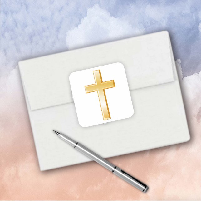 Pegatinas cuadradas de cruz cristiana dorada (Christian Cross Gold Square Stickers for all your correspondence.
)