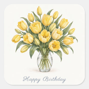 Pegatinas cuadradas de cumpleaños con tulipanes am