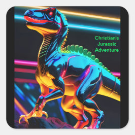 Pegatinas cuadradas de dinosaurio neon
