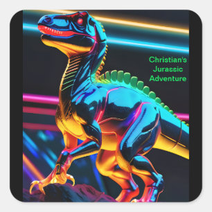 Pegatinas cuadradas de dinosaurio neon