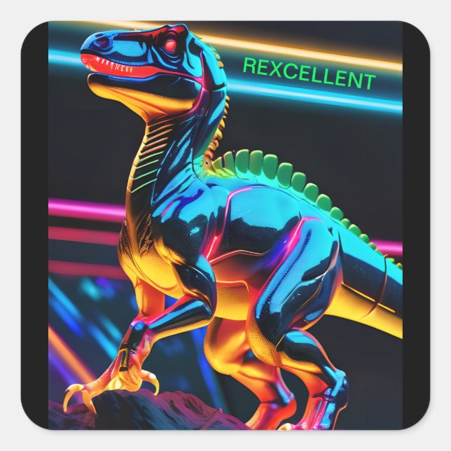 Pegatinas cuadradas de dinosaurio neon (Anverso)