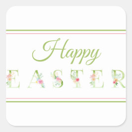 Pegatinas cuadradas de Feliz Pascua de color rosa 