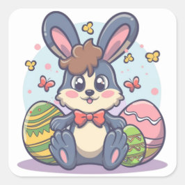 Pegatinas cuadradas de huevos de conejo de Pascua 
