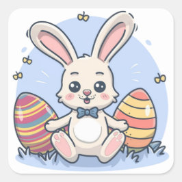 Pegatinas cuadradas de huevos de conejo de Pascua 