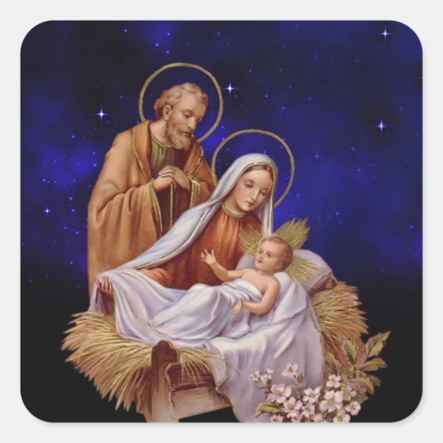 Pegatinas cuadradas de la escena del Nacimiento de (Anverso)